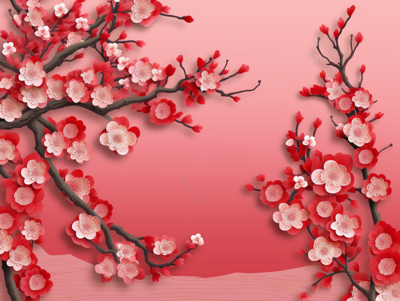 国风郭超峰红白色的梅花桃花冬至小寒节气插画,插画/手绘图,插画/手绘图库,插画/手绘图下载,插画/手绘